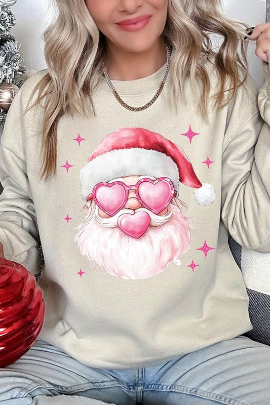 Pink Christmas Santa Graphic Fleece Sweatshirt